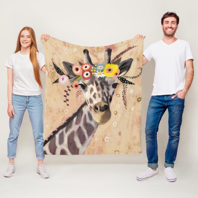 Klimt Giraffe | Crown Of Flowers Fleece Blanket (In Situ)