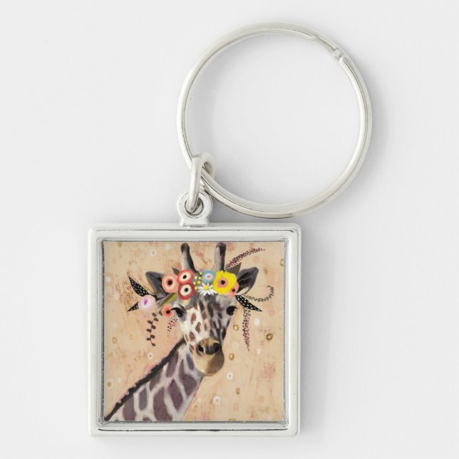 Klimt Giraffe | Crown Of Flowers Key Ring (Front)
