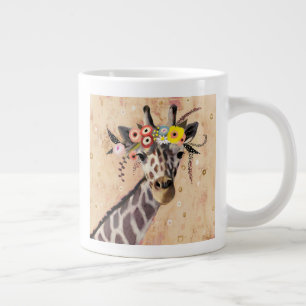 Klimt Giraffe   Crown Of Flowers Large Coffee Mug