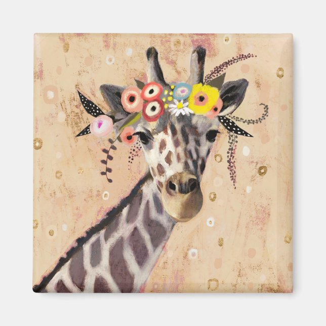 Klimt Giraffe | Crown Of Flowers Magnet (Front)