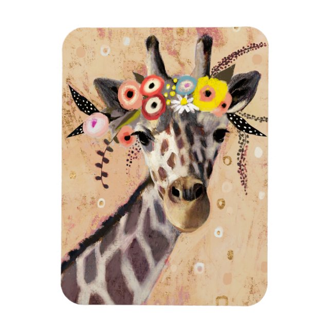Klimt Giraffe | Crown Of Flowers Magnet (Vertical)