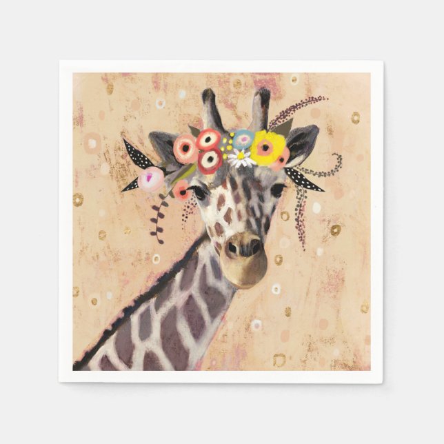 Klimt Giraffe | Crown Of Flowers Napkin (Front)