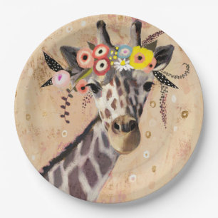 Klimt Giraffe Crown Of Flowers Paper Plate