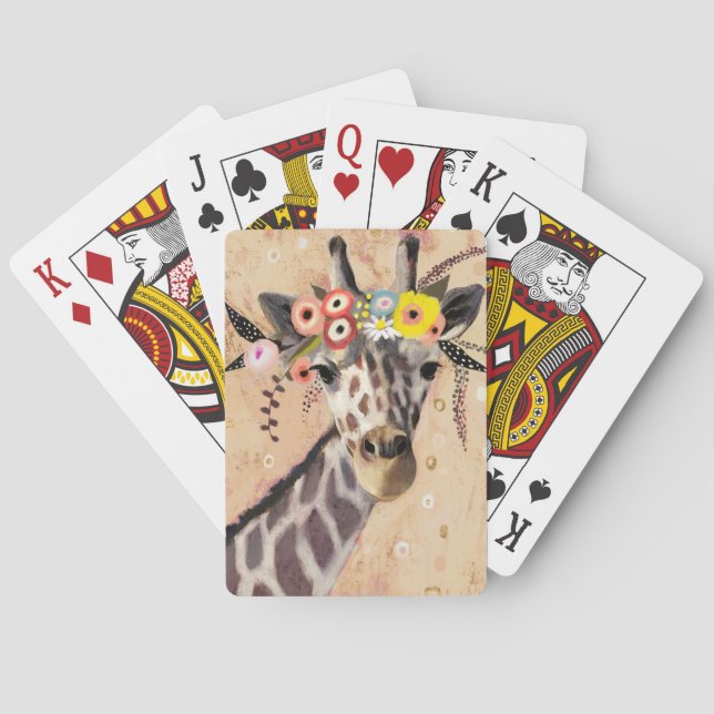 Klimt Giraffe | Crown Of Flowers Playing Cards (Back)