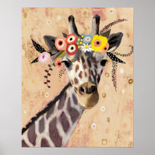 Klimt Giraffe Crown Of Flowers Poster