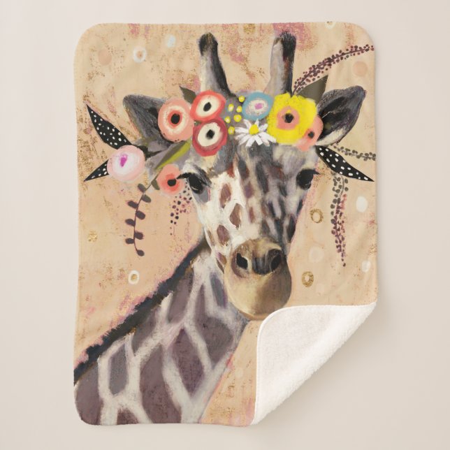 Klimt Giraffe | Crown Of Flowers Sherpa Blanket (Front)