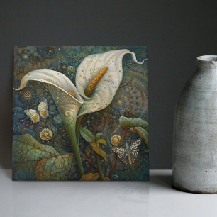 Klimt Golden Calla Lily Butterfly Art Nouveau Tile