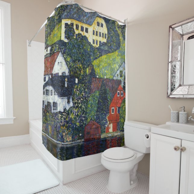 Klimt Houses at Unterach am Attersee Landscape Shower Curtain (In Situ)