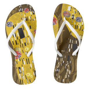 Klimt Inspired Art Nouveau Gold Pattern The Kiss Flip Flops