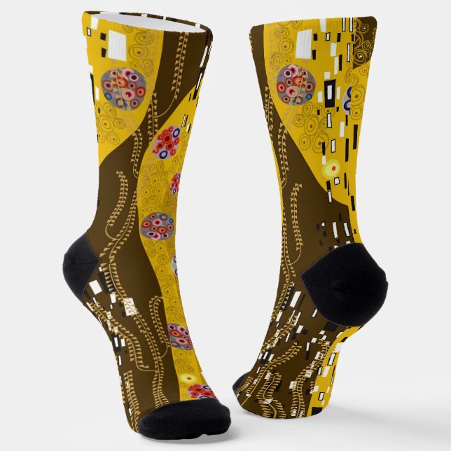 Klimt Inspired Artistic Gold Art Nouveau The Kiss Socks (Angled)