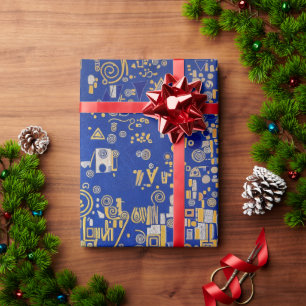 Klimt Inspired blue, gold, platinum copper Wrapping Paper