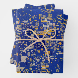 Klimt Inspired blue, gold, platinum copper Wrapping Paper Sheet
