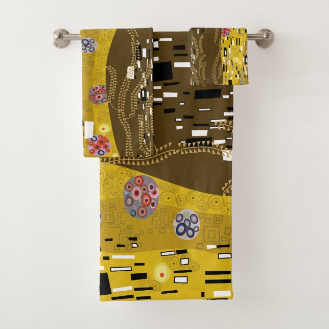 Klimt Inspired Gold Pattern Art Nouveau The Kiss Bath Towel Set (Insitu)