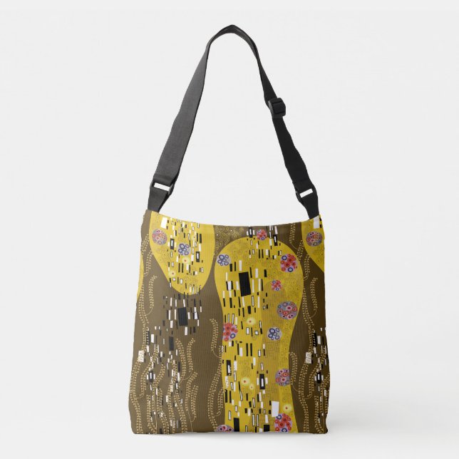 Klimt Inspired Gold Pattern Art Nouveau The Kiss Crossbody Bag (Front)