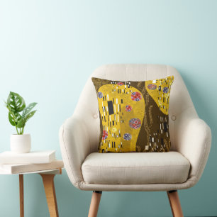 Klimt Inspired Gold Pattern Art Nouveau The Kiss Cushion