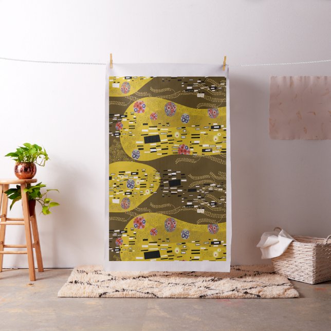 Klimt Inspired Gold Pattern Art Nouveau The Kiss Fabric (In Situ)