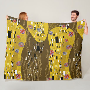 Klimt Inspired Gold Pattern Art Nouveau The Kiss Fleece Blanket