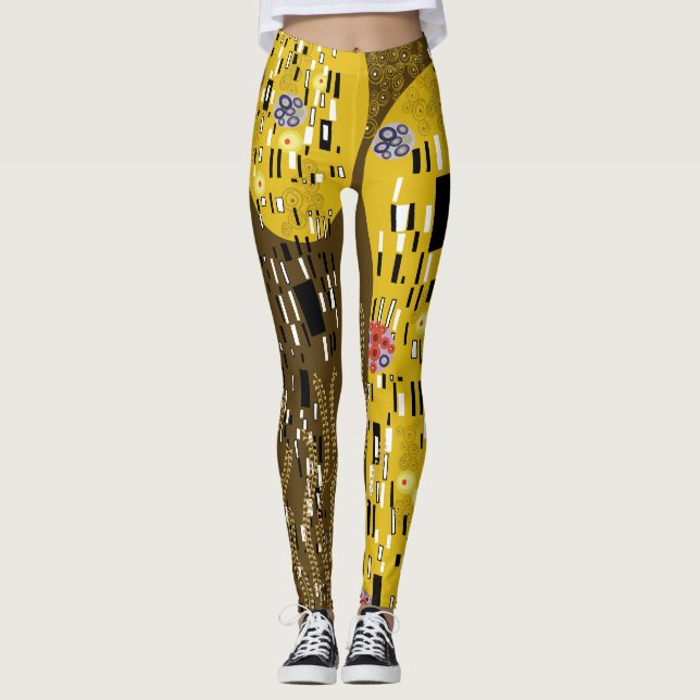 Klimt Inspired Gold Pattern Art Nouveau The Kiss Leggings (Front)