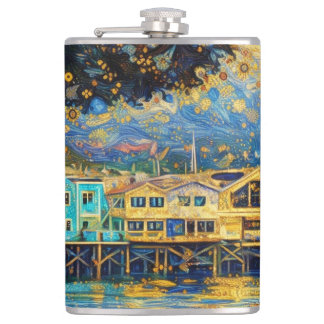 Klimt-inspired Golden Monterey Harbor Dreams Hip Flask