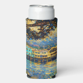 Klimt-inspired Golden Monterey Harbor Dreams Seltzer Can Cooler