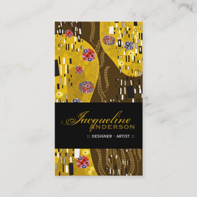 Klimt Inspired Pattern Art Nouveau Chic Gold Deco Business Card (Front)