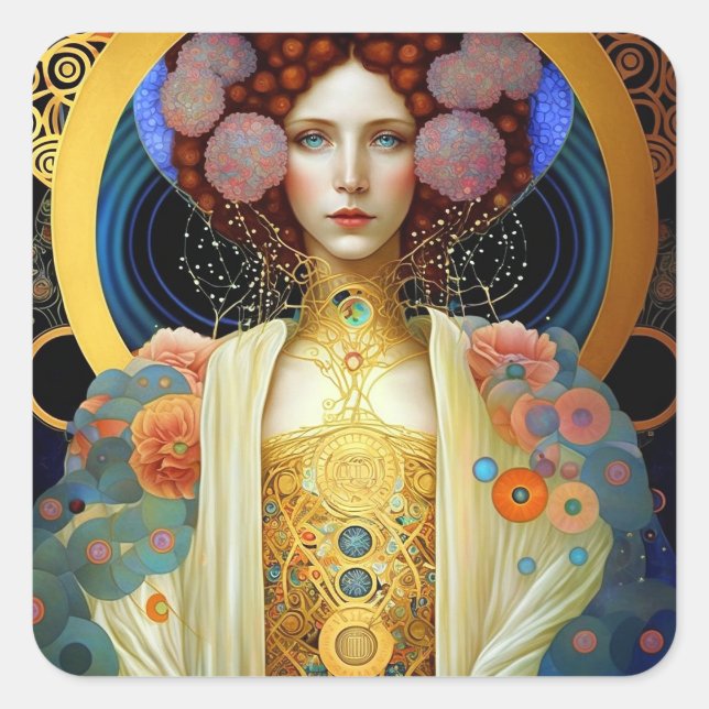 Klimt Inspired Queen Goddess Fantasy Art Square Sticker (Front)