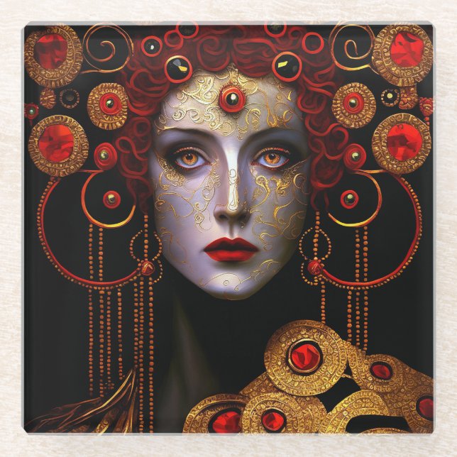 Klimt Inspired Queen Goddess Glass Coaster (Front)