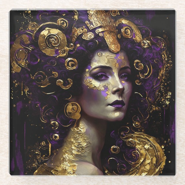 Klimt Inspired Queen Goddess Glass Coaster (Front)