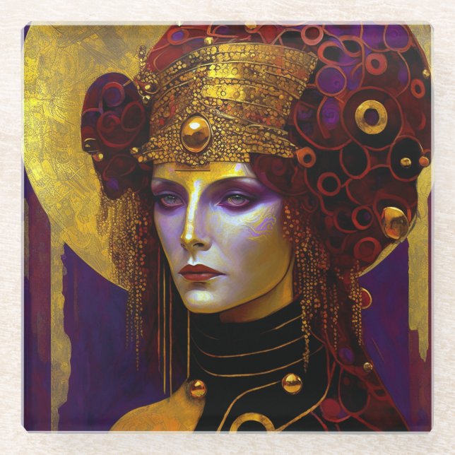 Klimt Inspired Queen Goddess Glass Coaster (Front)