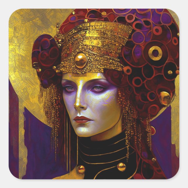 Klimt Inspired Queen Goddess Square Sticker (Front)