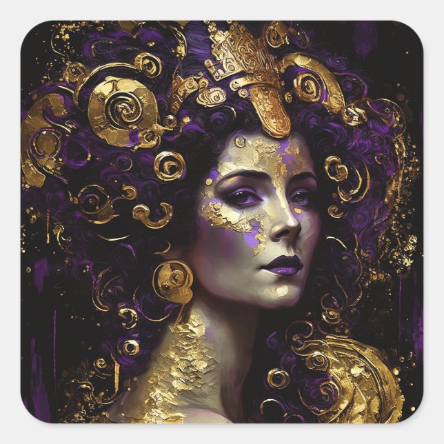 Klimt Inspired Queen Goddess Square Sticker (Front)