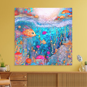 KLIMT STYLE COLOURFUL WHIMSICAL UNDERWATER SWIRLS CANVAS PRINT