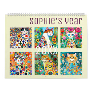 Klimt style cute colorful cats new year calendar