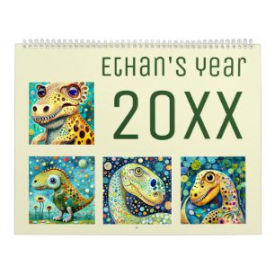 Klimt style cute colorful dino new year calendar