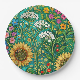 Klimt Sunflower Meadow Paper Plate