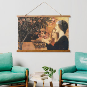 Klimt Two Girls with Oleander Art Nouveau Hanging Tapestry