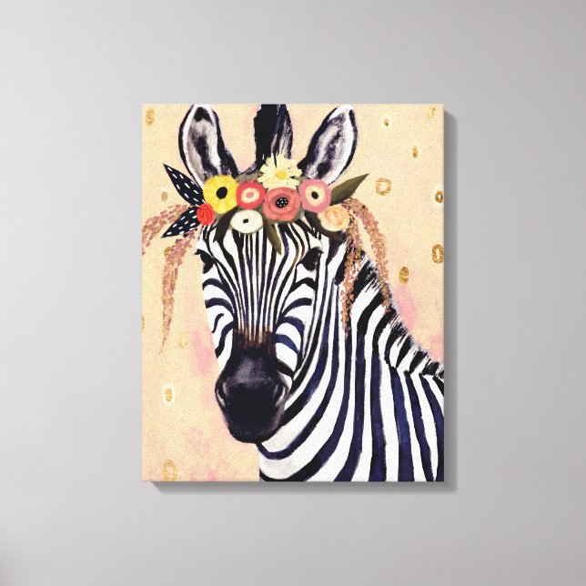 Klimt Zebra | Adorned In Flowers Canvas Print (Front)
