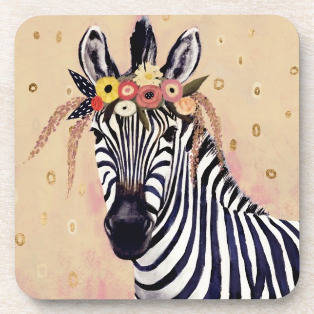 Klimt Zebra | Adorned In Flowers Coaster (Front)