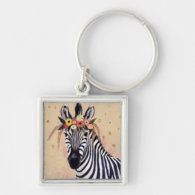 Klimt Zebra | Adorned In Flowers Key Ring (Front)