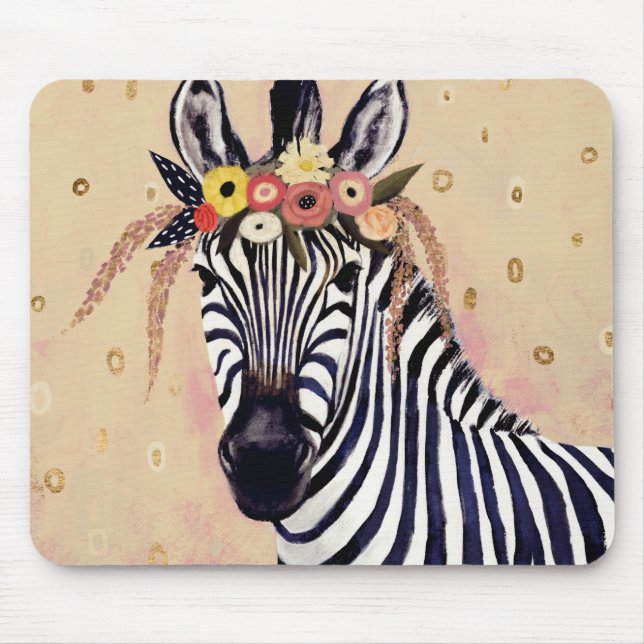 Klimt Zebra | Adorned In Flowers Mouse Mat (Front)