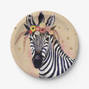 Klimt Zebra   Adorned In Flowers Paper Plate