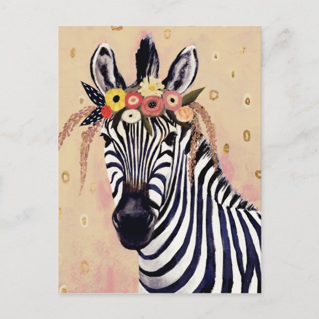 Klimt Zebra | Adorned In Flowers Postcard (Front)