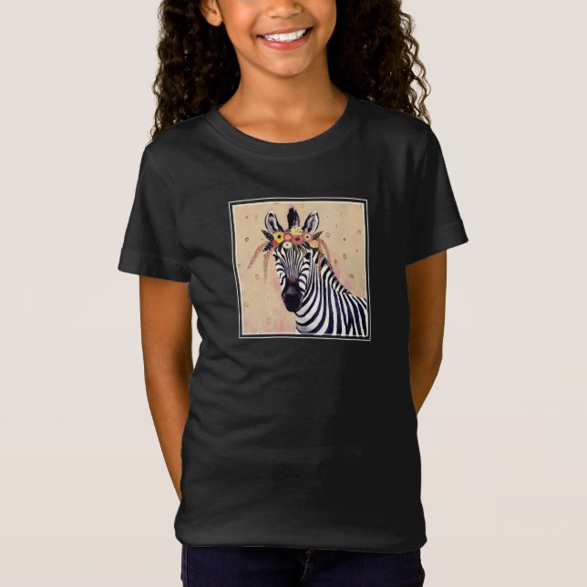 Klimt Zebra | Adorned In Flowers T-Shirt (Front)