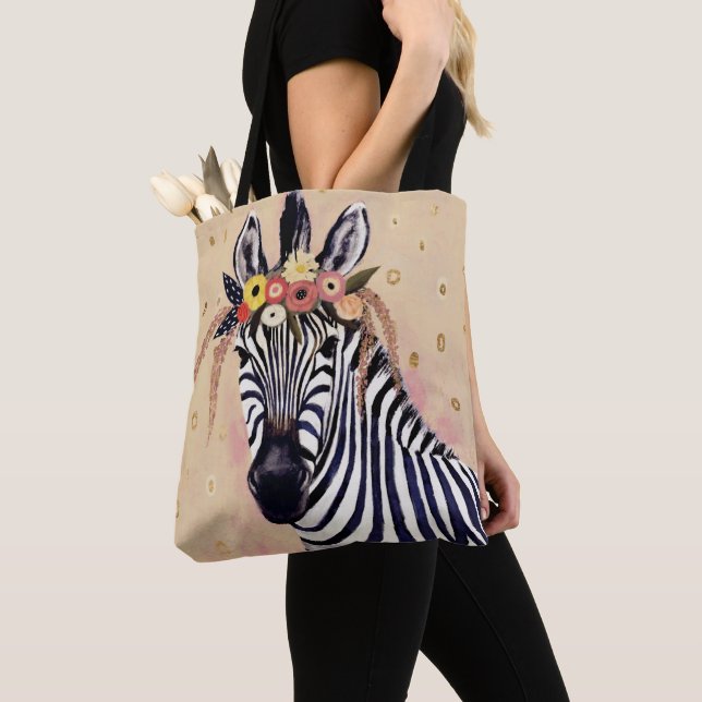 Klimt Zebra | Adorned In Flowers Tote Bag (Close Up)