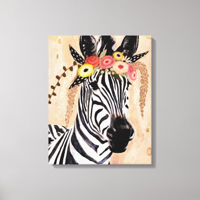 Klimt Zebra | Crown Of Flowers Canvas Print (Front)