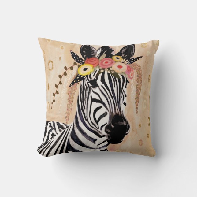Klimt Zebra | Crown Of Flowers Cushion (Front)
