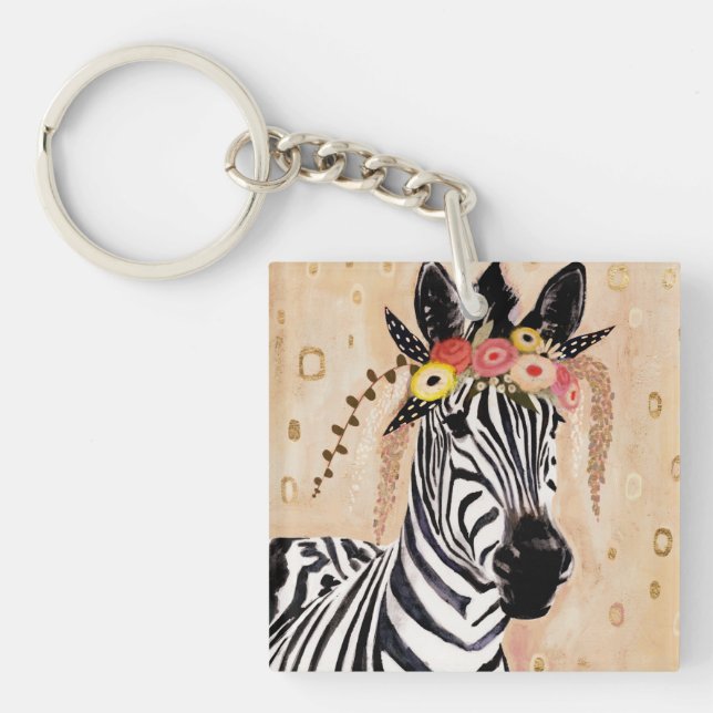 Klimt Zebra | Crown Of Flowers Key Ring (Front)