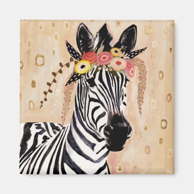 Klimt Zebra | Crown Of Flowers Magnet (Front)