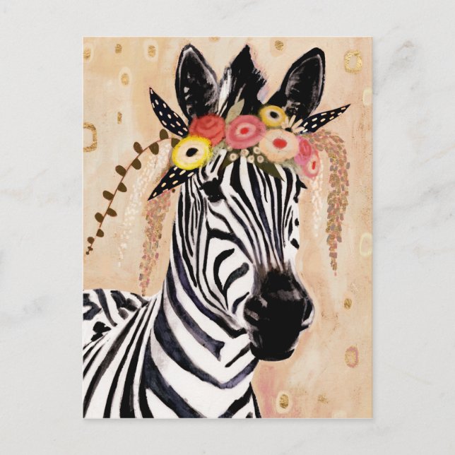Klimt Zebra | Crown Of Flowers Postcard (Front)