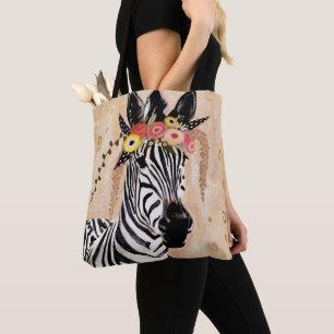 Klimt Zebra   Crown Of Flowers Tote Bag